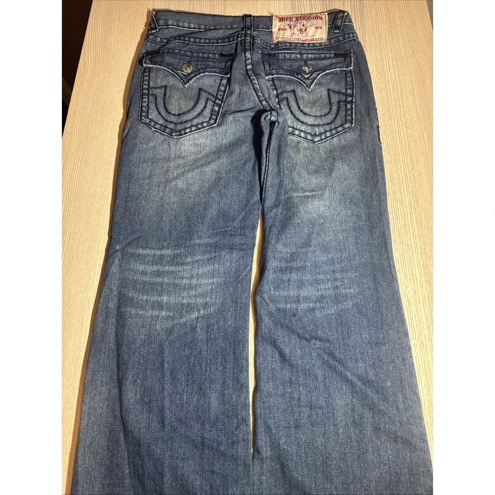 VTG True Religion Billy Super T Jeans Mens 34x33 Light Wash Blue Big Stitch Y2K